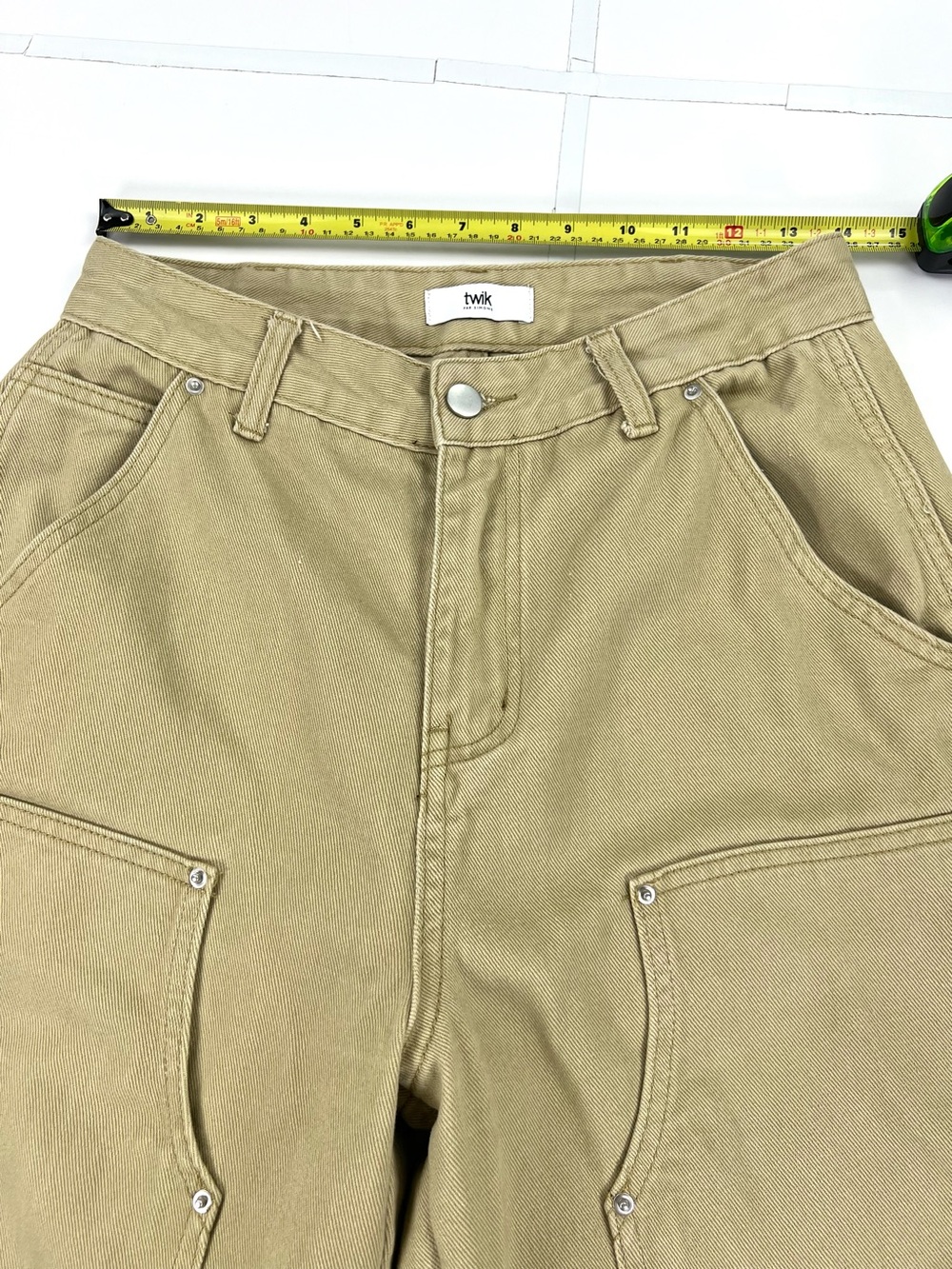 Twik by Simons 100% Cotton Canvas Utility Wide Leg Carpenter Jean M Tan Neutral - Picture 10 of 13